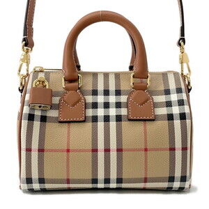 Burberry Handbag Check Bowling Bag Leather Shoulder